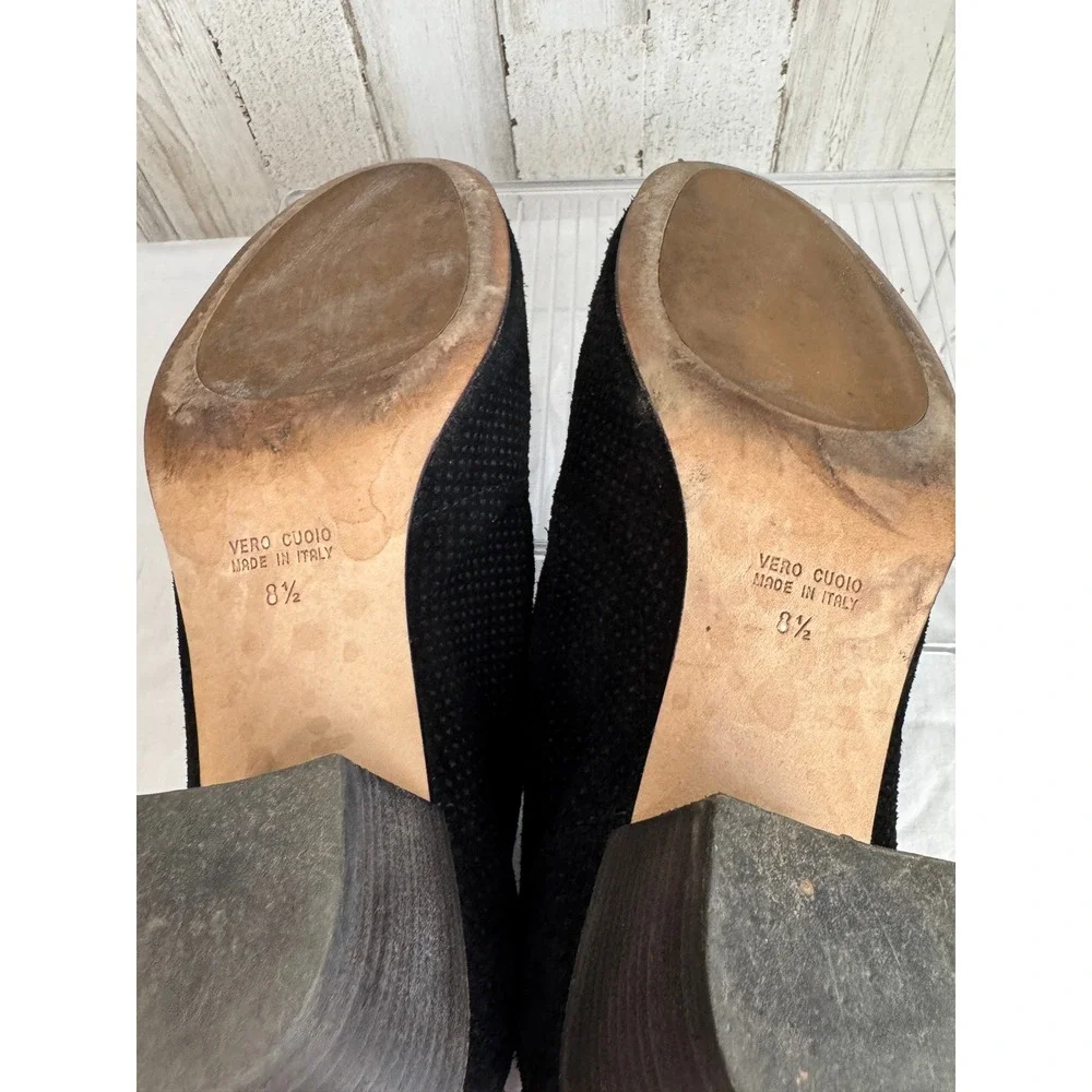 Aquatalia Marvin K Womens 8.5 Black Perforated Suede Block Heel Ankle Booties